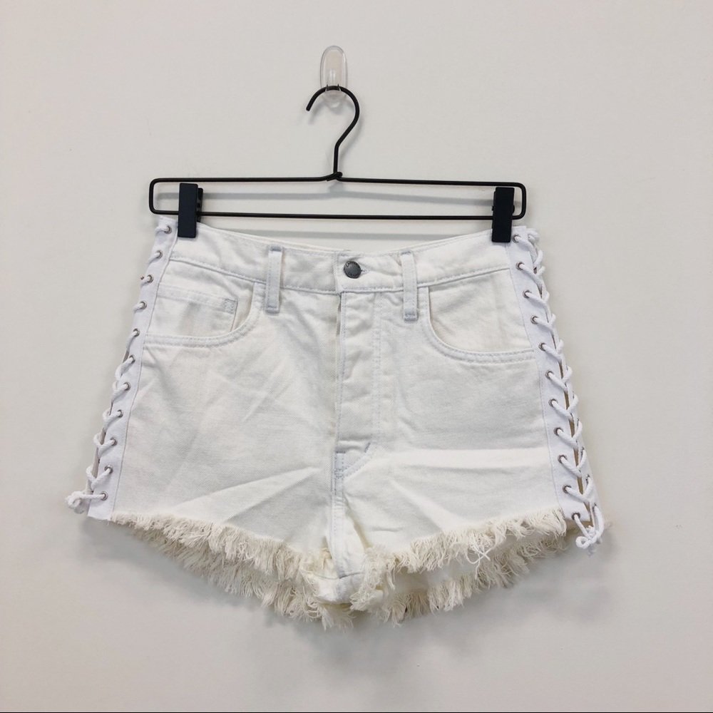 NWOT LF Carmar Lace Up White Jean Shorts